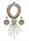 A PACO RABANNE METAL AND MULTI-COLOR BEADED CHOKER AND MATCHING DANGLE-DROP EAR-CLIPS, 
